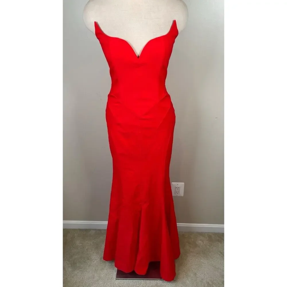 MICHAEL COSTELLO Billie Strapless Bodycon Mermaid Red Maxi Gown Size Medium - Picture 3 of 8